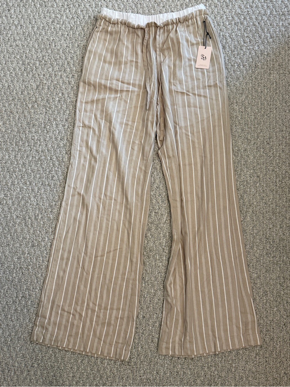 Sincerely Jules Beige & White Striped Wide Leg Pants